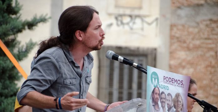 Pablo Iglesias durante su intervención en el mitin de Ahora Madrid junto a Podemos