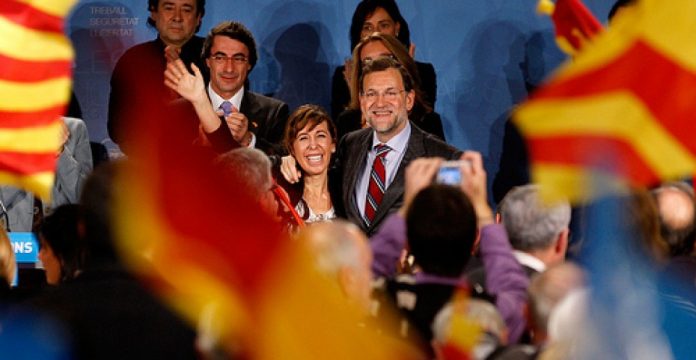 Rajoy durante un mitin electoral en Lleida en 2010