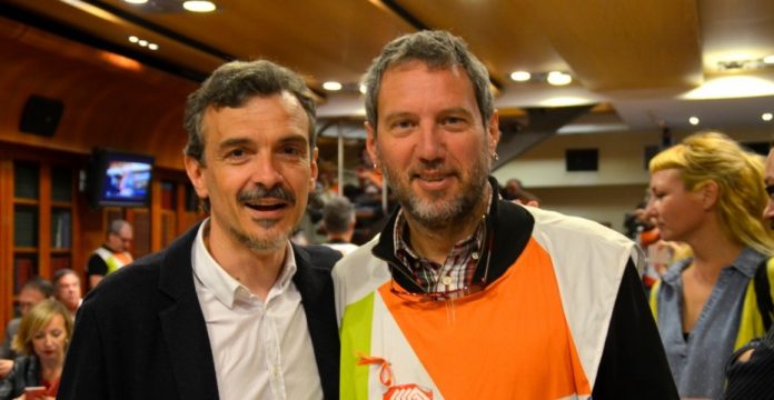 José Manuel López junto a José Ángel Jiménez durante la presentación del pacto por una nueva Telemadrid