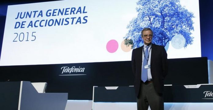 César Alierta, durante la junta de hoy