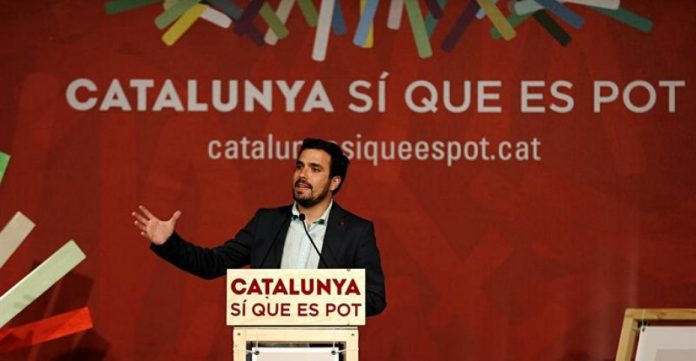 Alberto Garzón, el martes en un acto de Catalunya sí que es Pot en Montornès del Vallès (Barcelona).