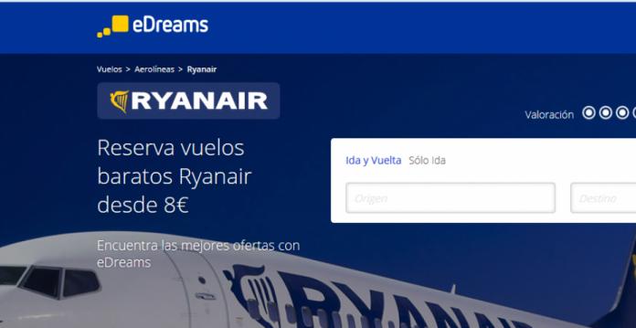 Página de eDreams a través de la que vende billetes de Ryanair. 