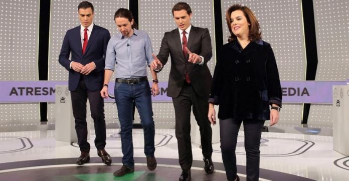 Sánchez, Iglesias, Rivera y Santamaría debatieron durante dos horas en Atresmedia.